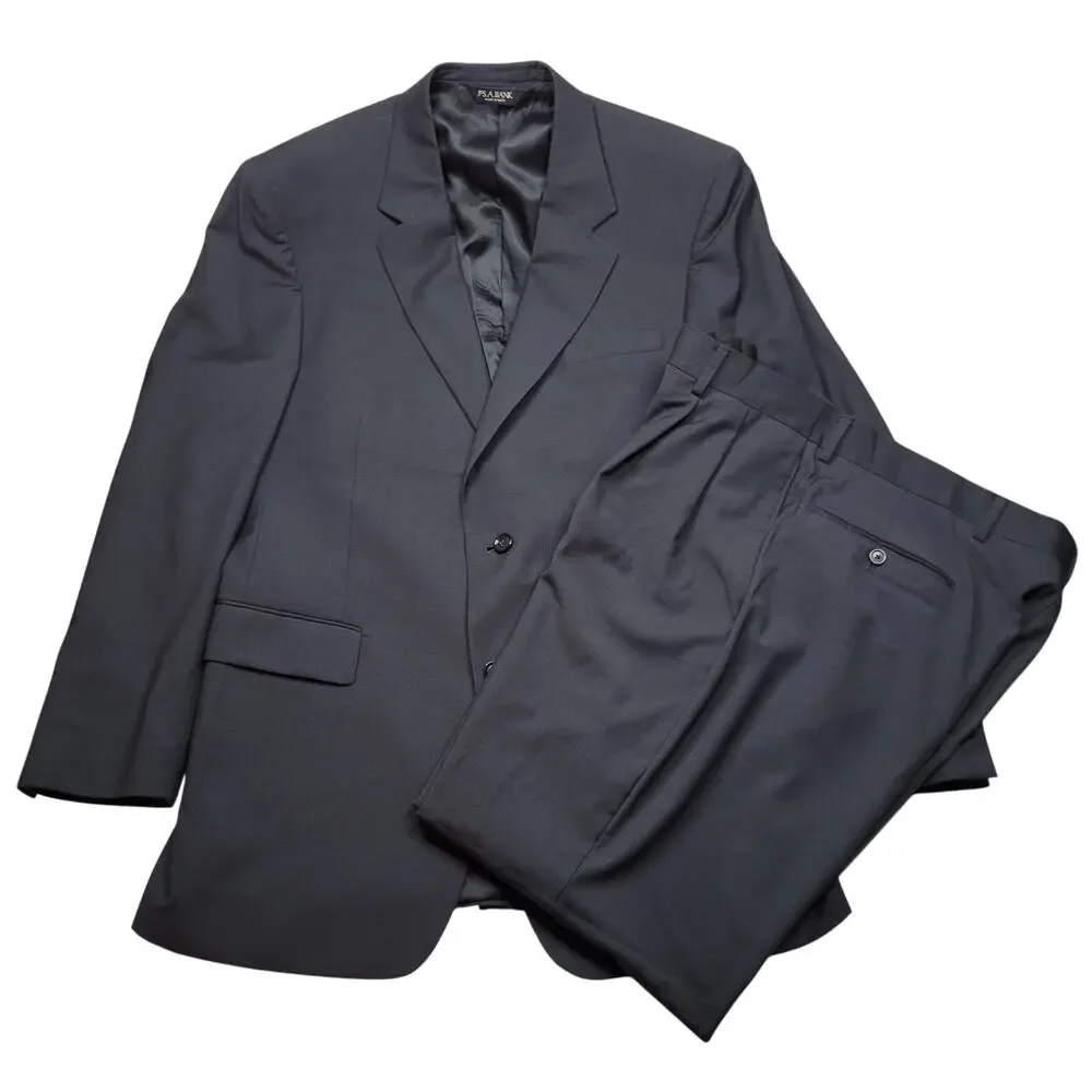 Jos A Bank Suits Charcoal Gray 2 Pcs 43L Suit Pleated Pants 37x31 100% Wool flaw